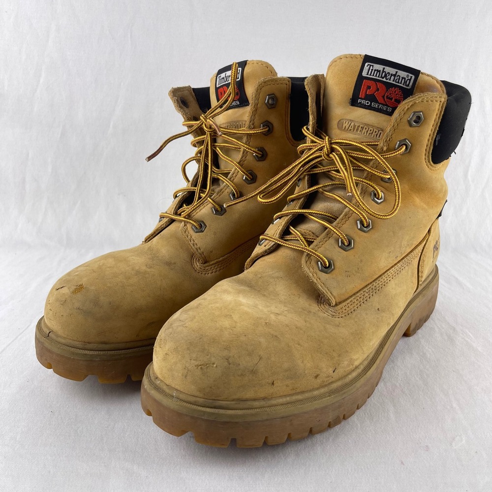 Timberland PRO 65016 Mens 11 Wheat Steel Toe Waterproof Work Boots Leather Good